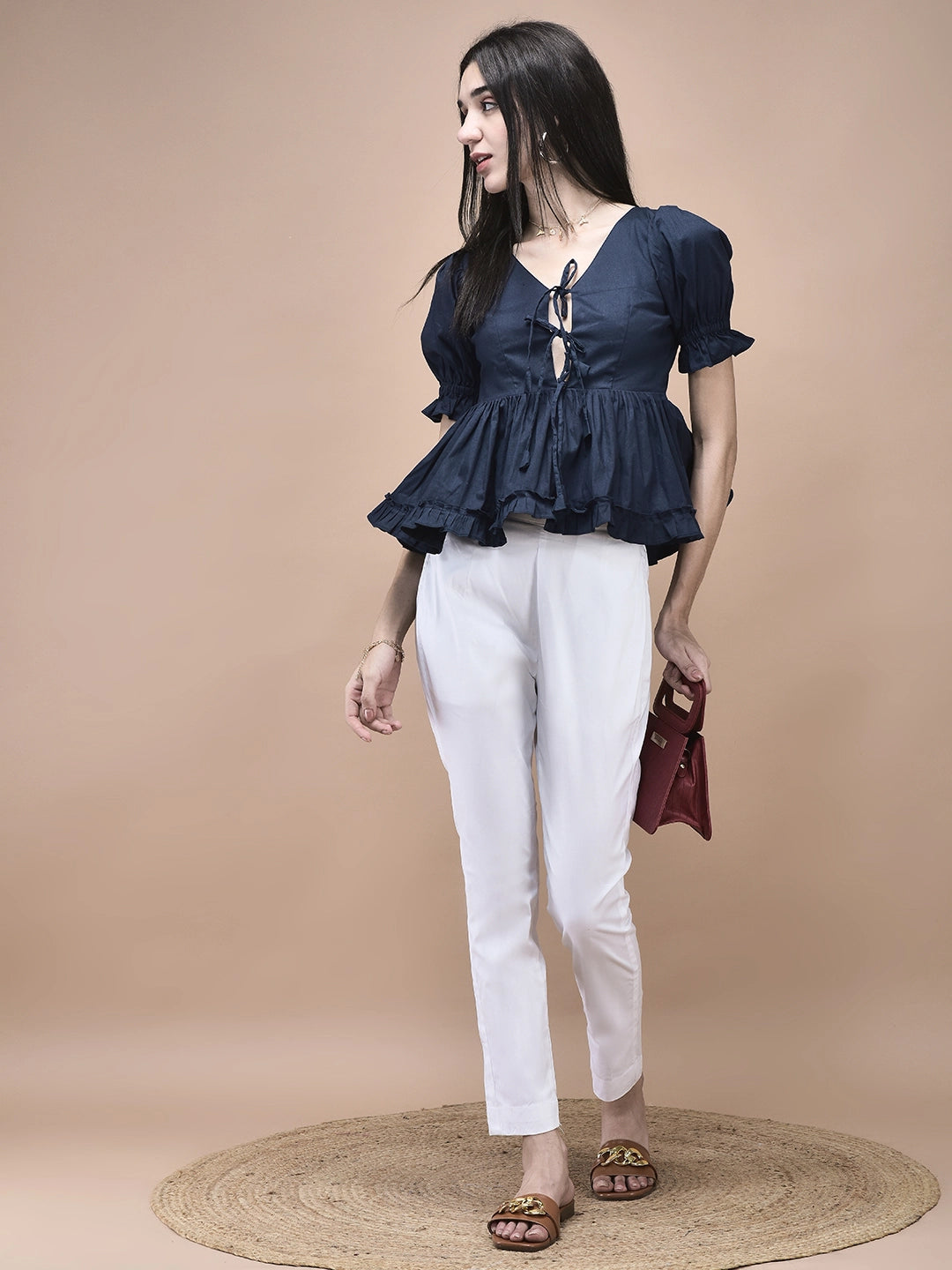 Ella Ruffle Tie-Front Peplum Top