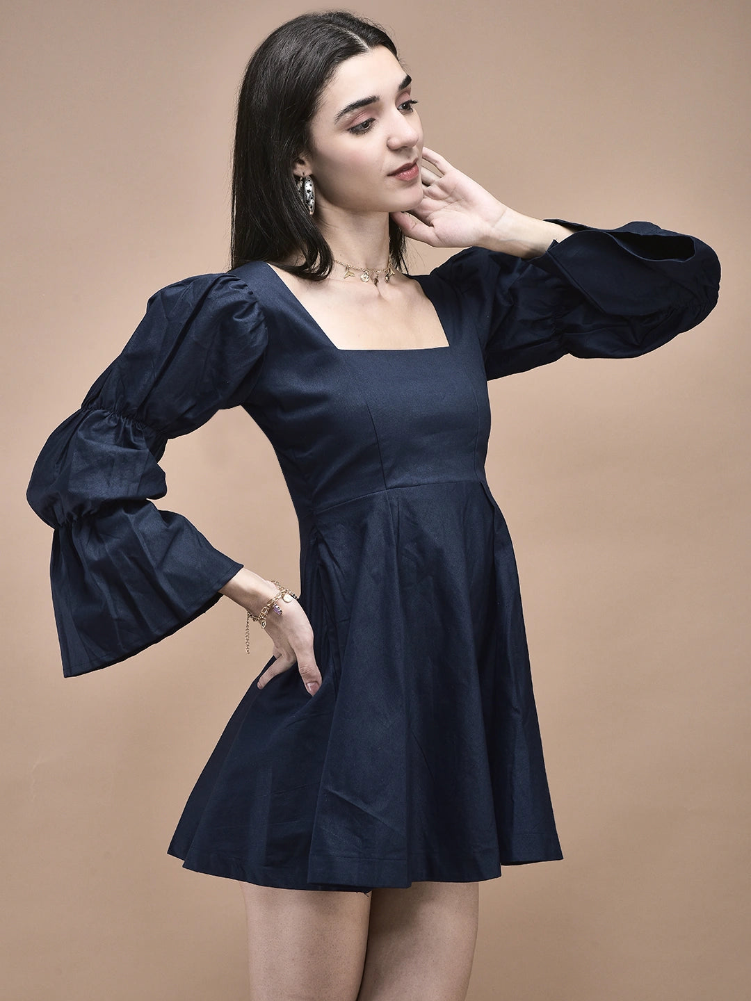 Lucy Navy Blue Fit & Flare Mini Dress