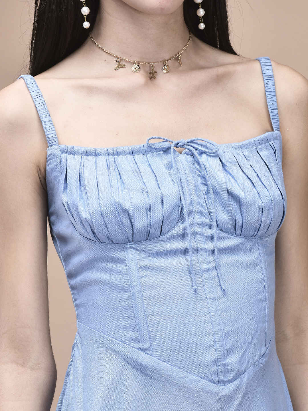 Sophia Powder Blue Ruched Bust Mini Dress