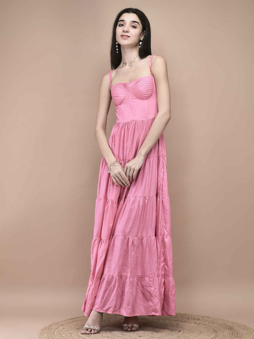 Estelle Pink Tiered Maxi Dress