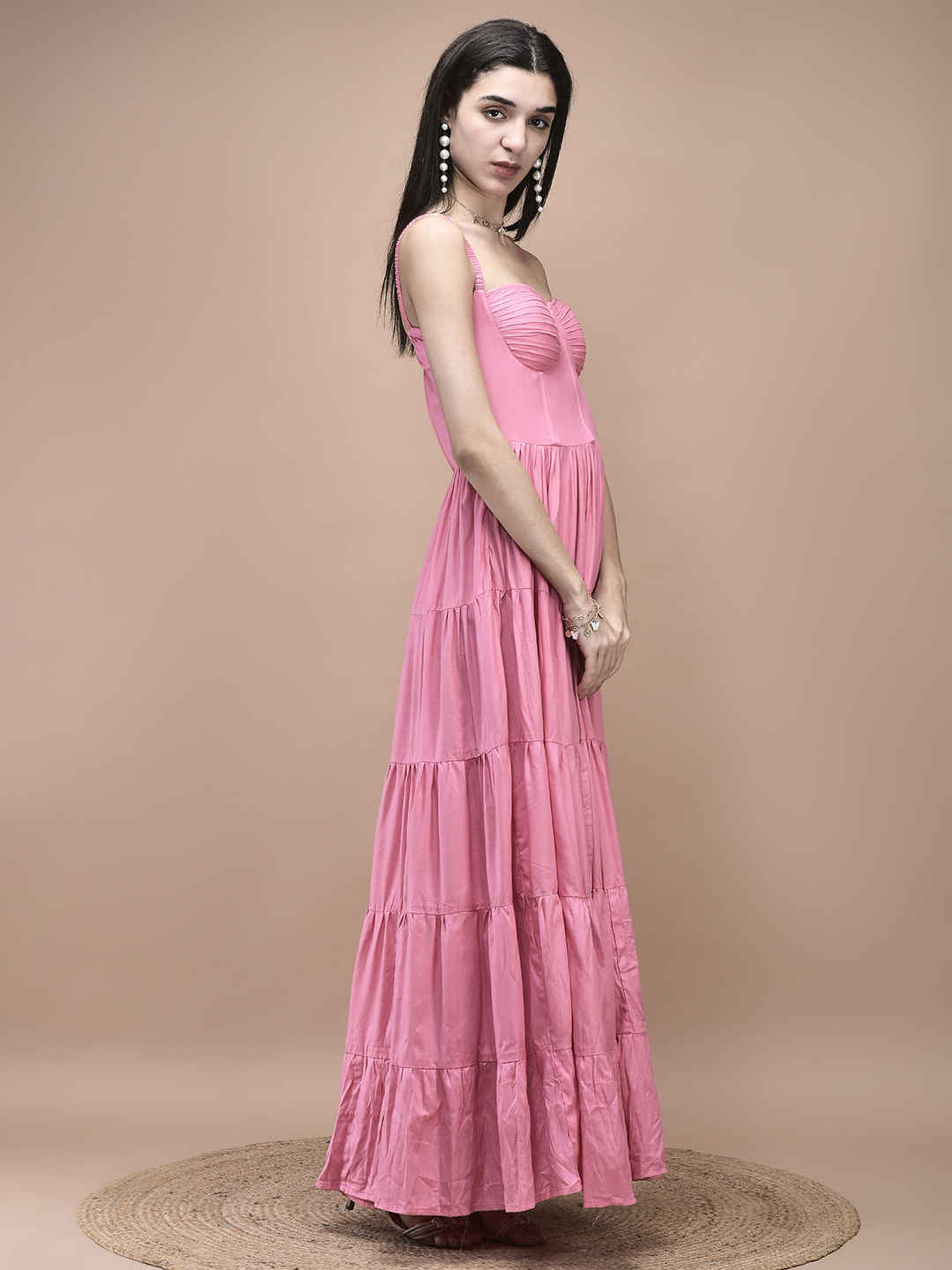 Estelle Pink Tiered Maxi Dress