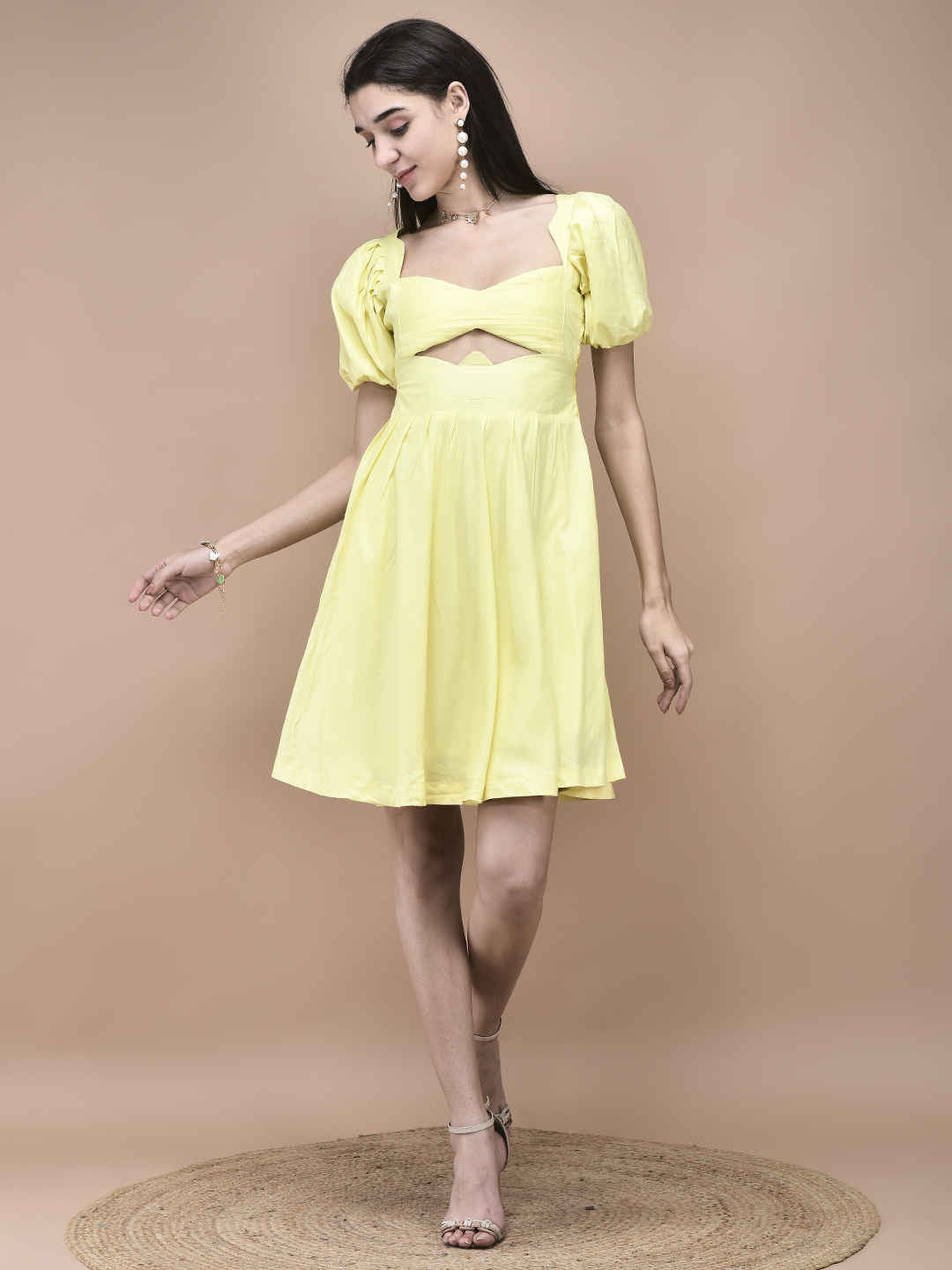 Clare Yellow Puff Sleeve Mini Dress