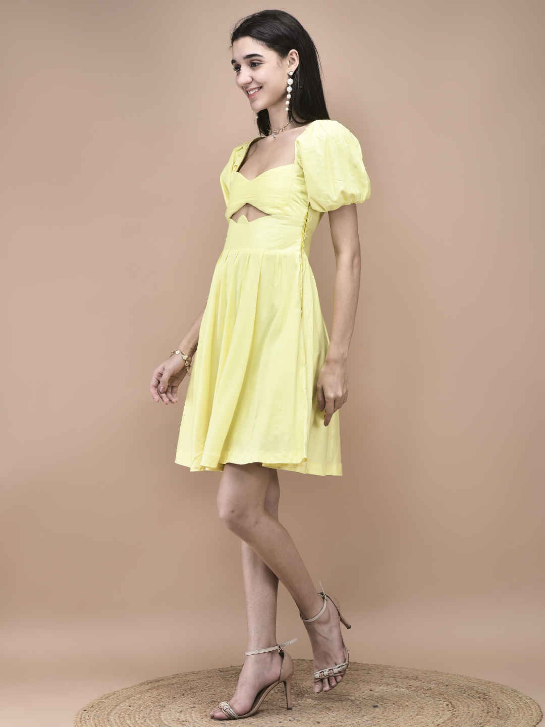 Clare Yellow Puff Sleeve Mini Dress