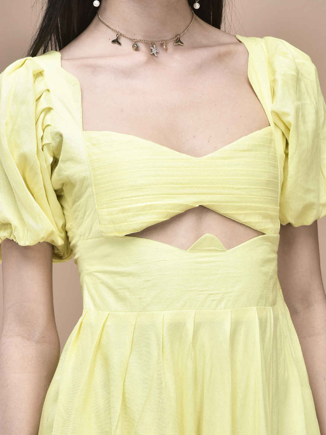 Clare Yellow Puff Sleeve Mini Dress