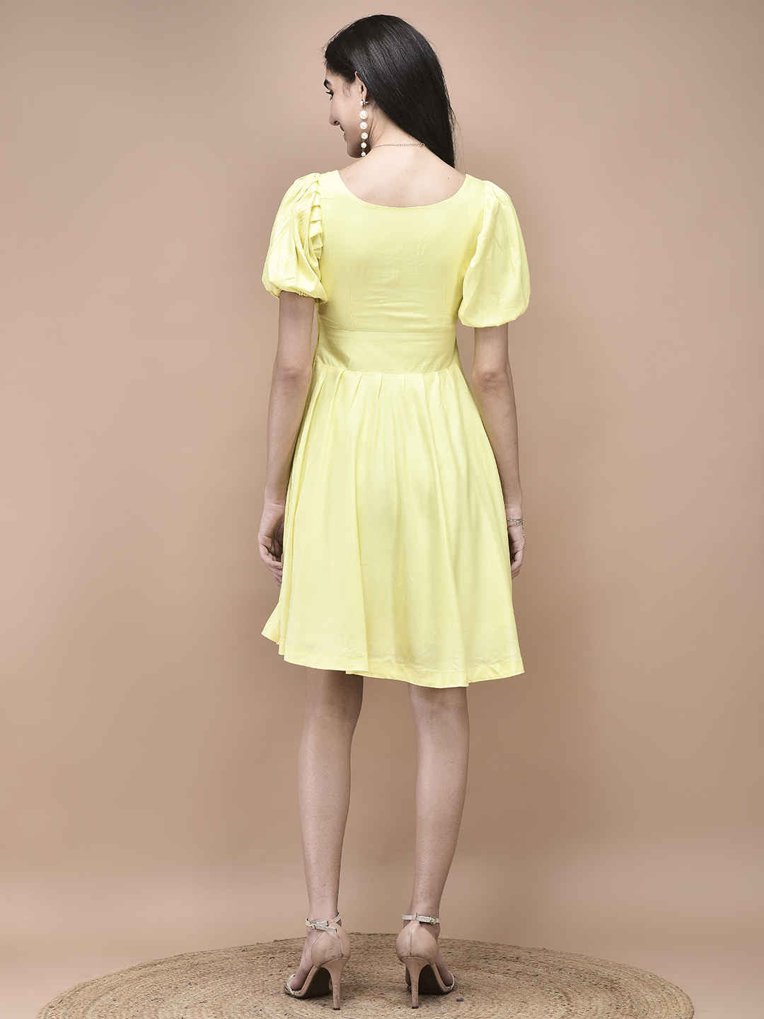 Clare Yellow Puff Sleeve Mini Dress