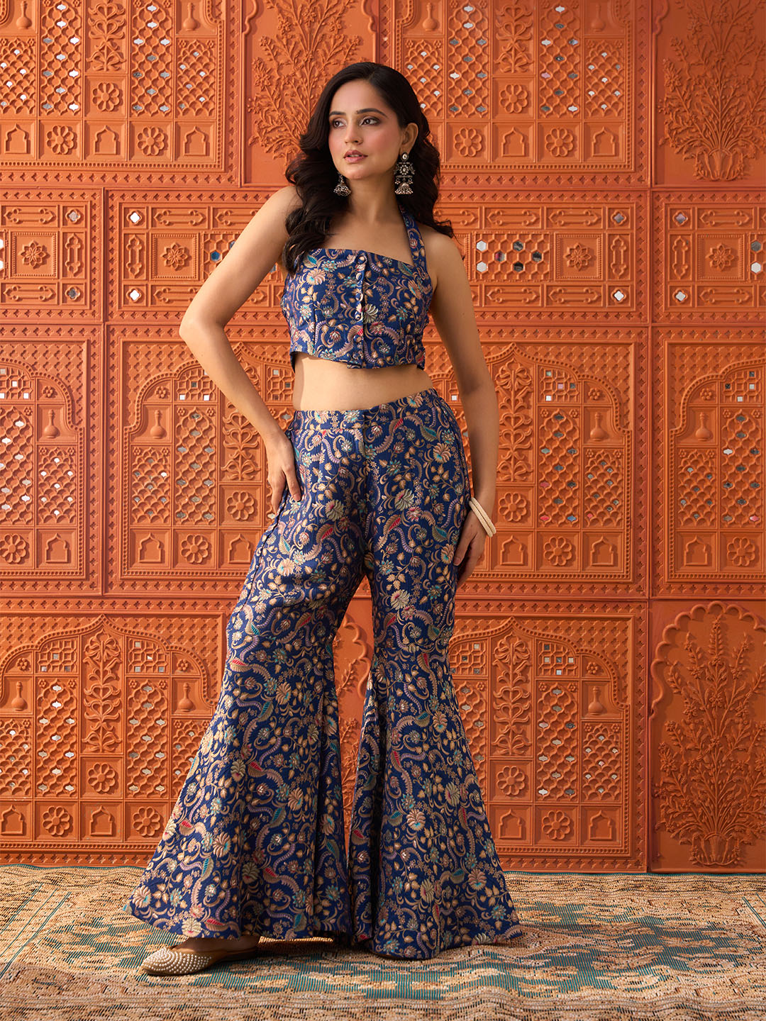 Saanjh- Navy Blue, Brocade Co-ord Set