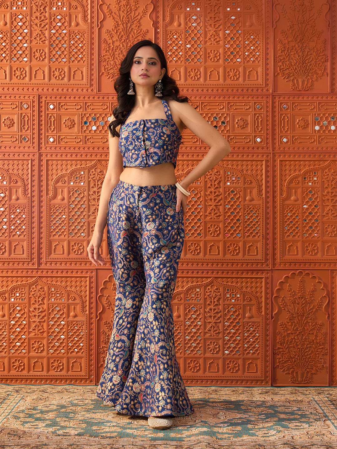 Saanjh- Navy Blue, Brocade Co-ord Set