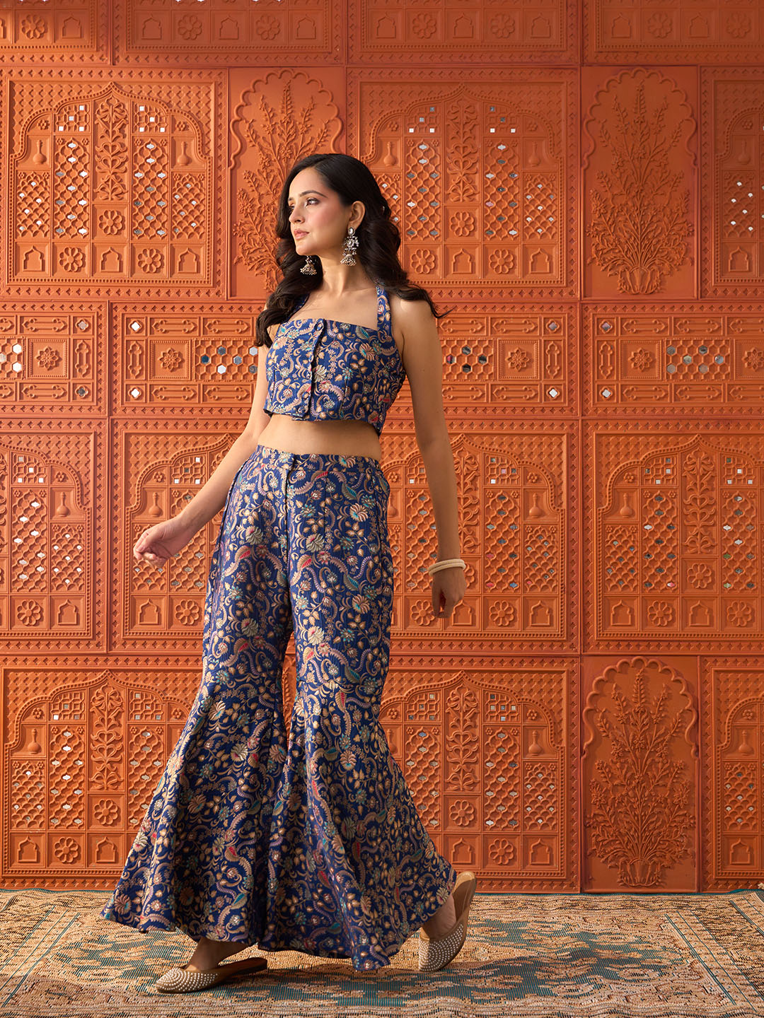 Saanjh- Navy Blue, Brocade Co-ord Set