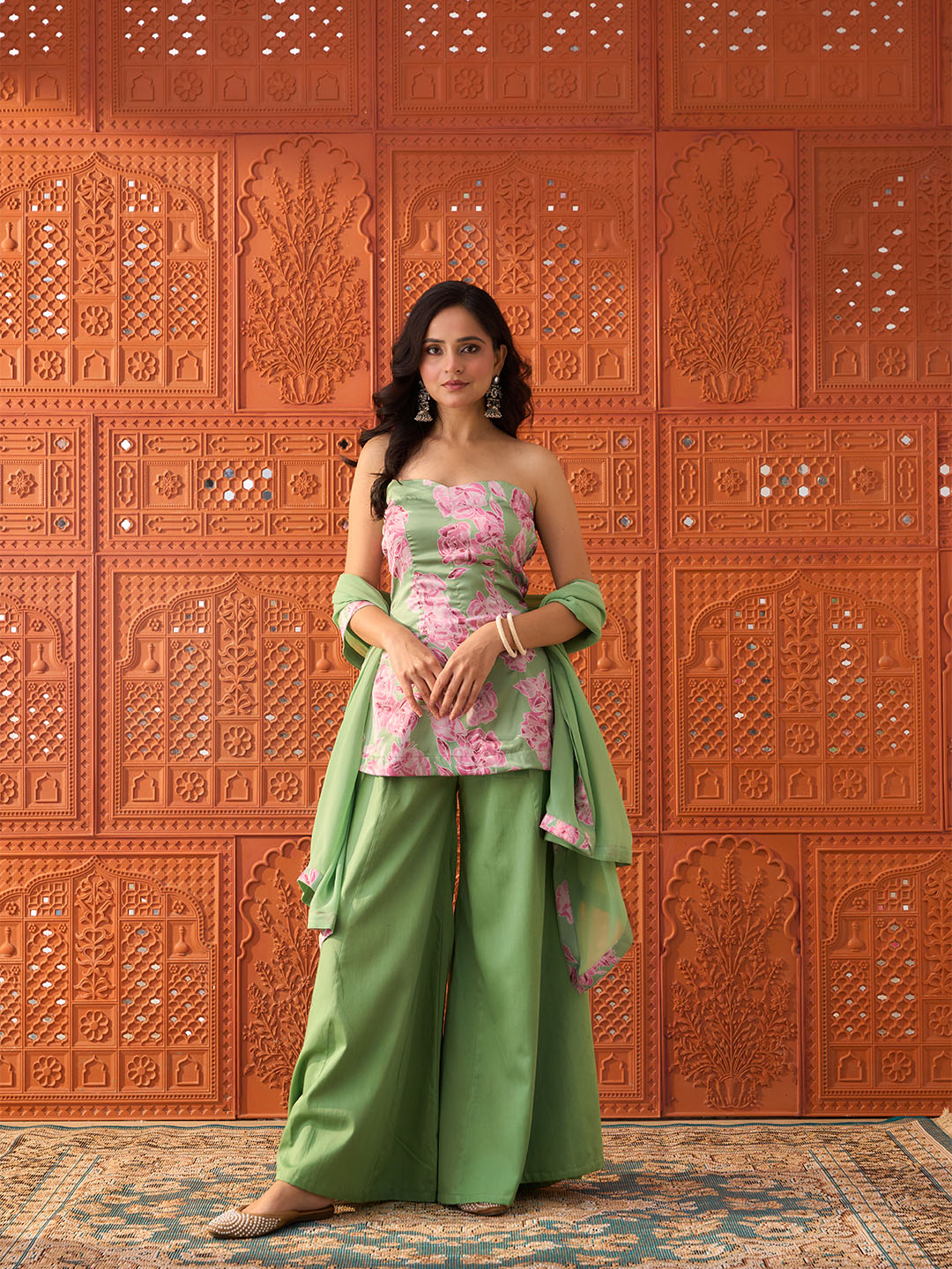Suhani - Pink & Green, Satin Sharara Set