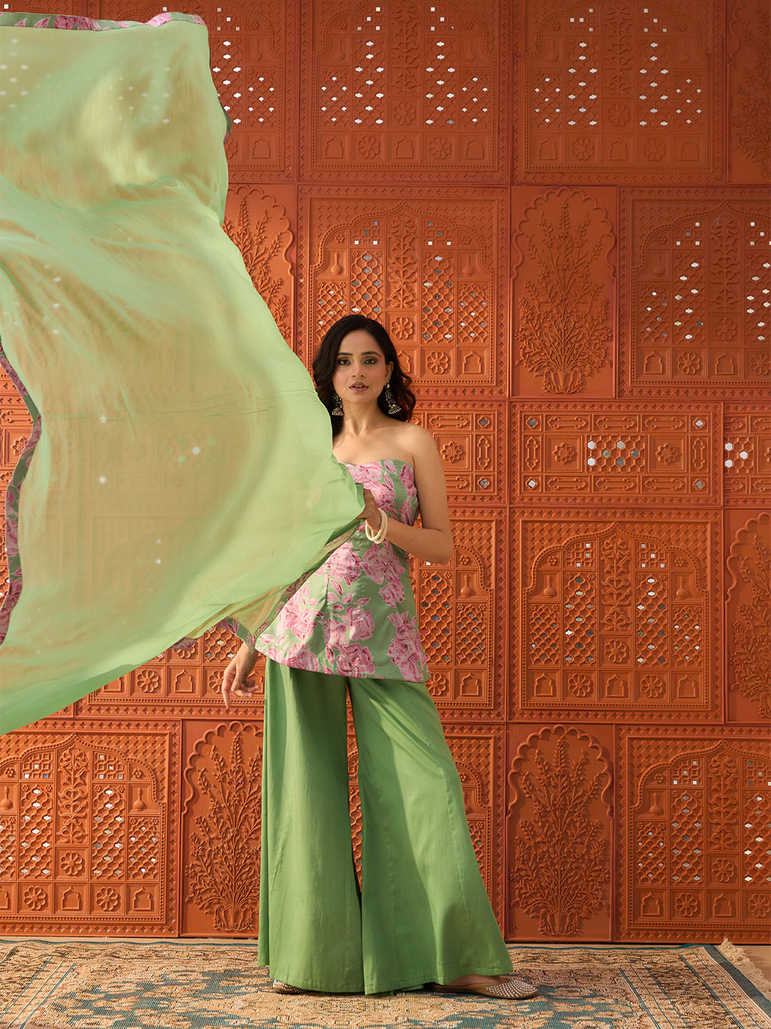 Suhani - Pink & Green, Satin Sharara Set