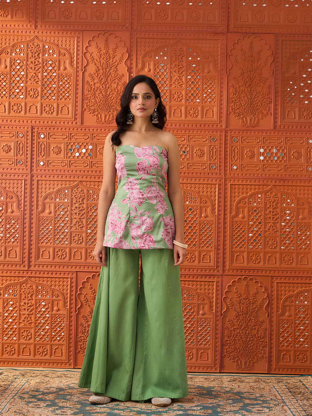 Suhani - Pink & Green, Satin Sharara Set