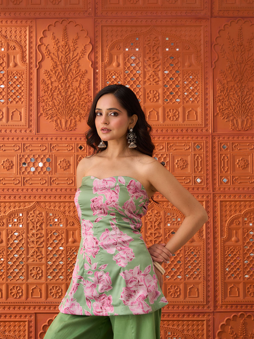 Suhani - Pink & Green, Satin Sharara Set