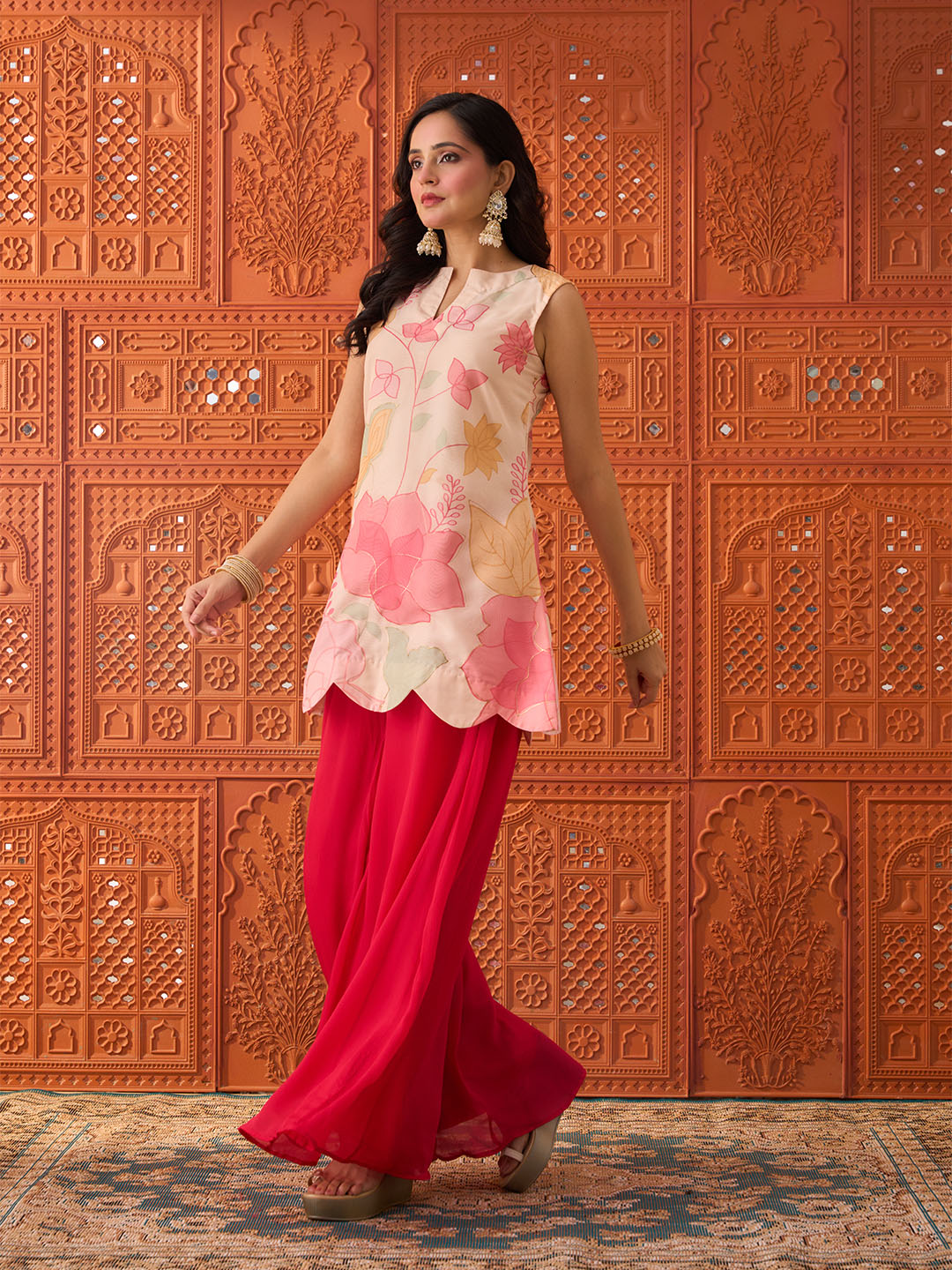 Roshni- Pink & Offwhite, Tissue Foil Gharara Set