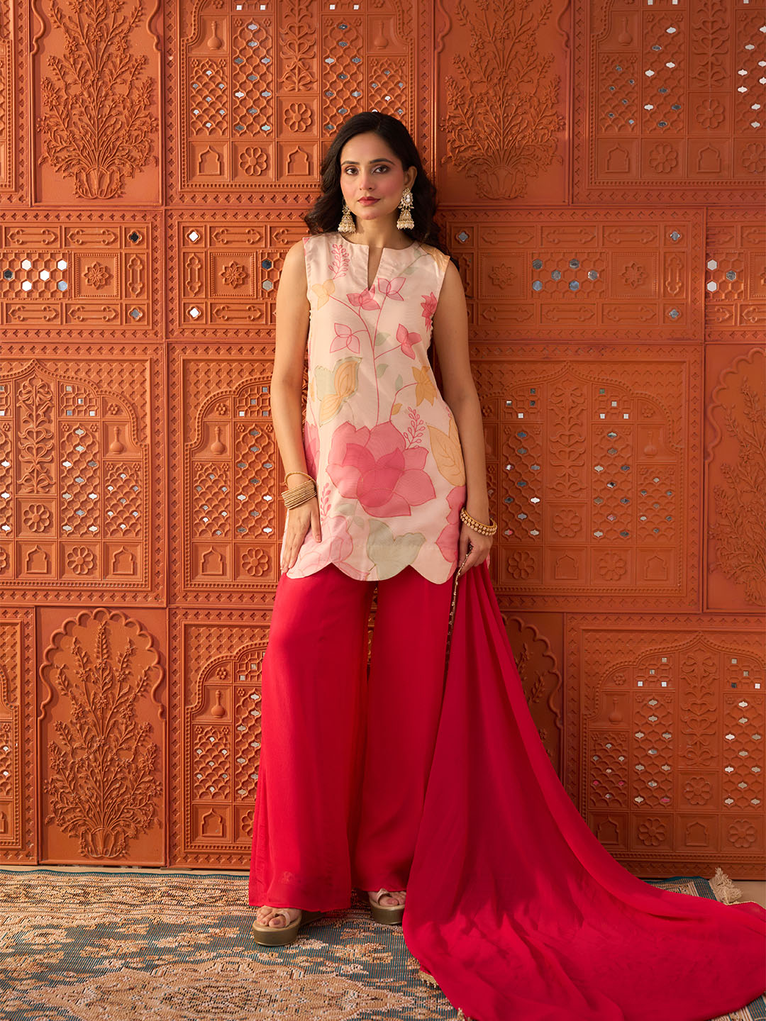 Roshni- Pink & Offwhite, Tissue Foil Gharara Set