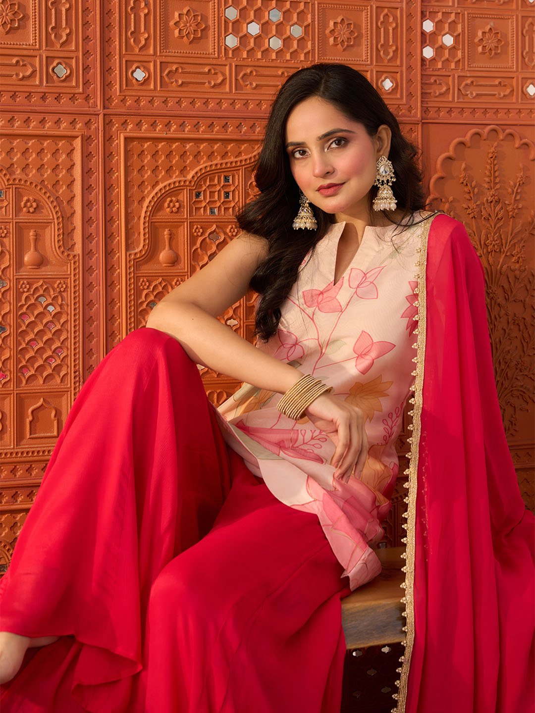 Roshni- Pink & Offwhite, Tissue Foil Gharara Set