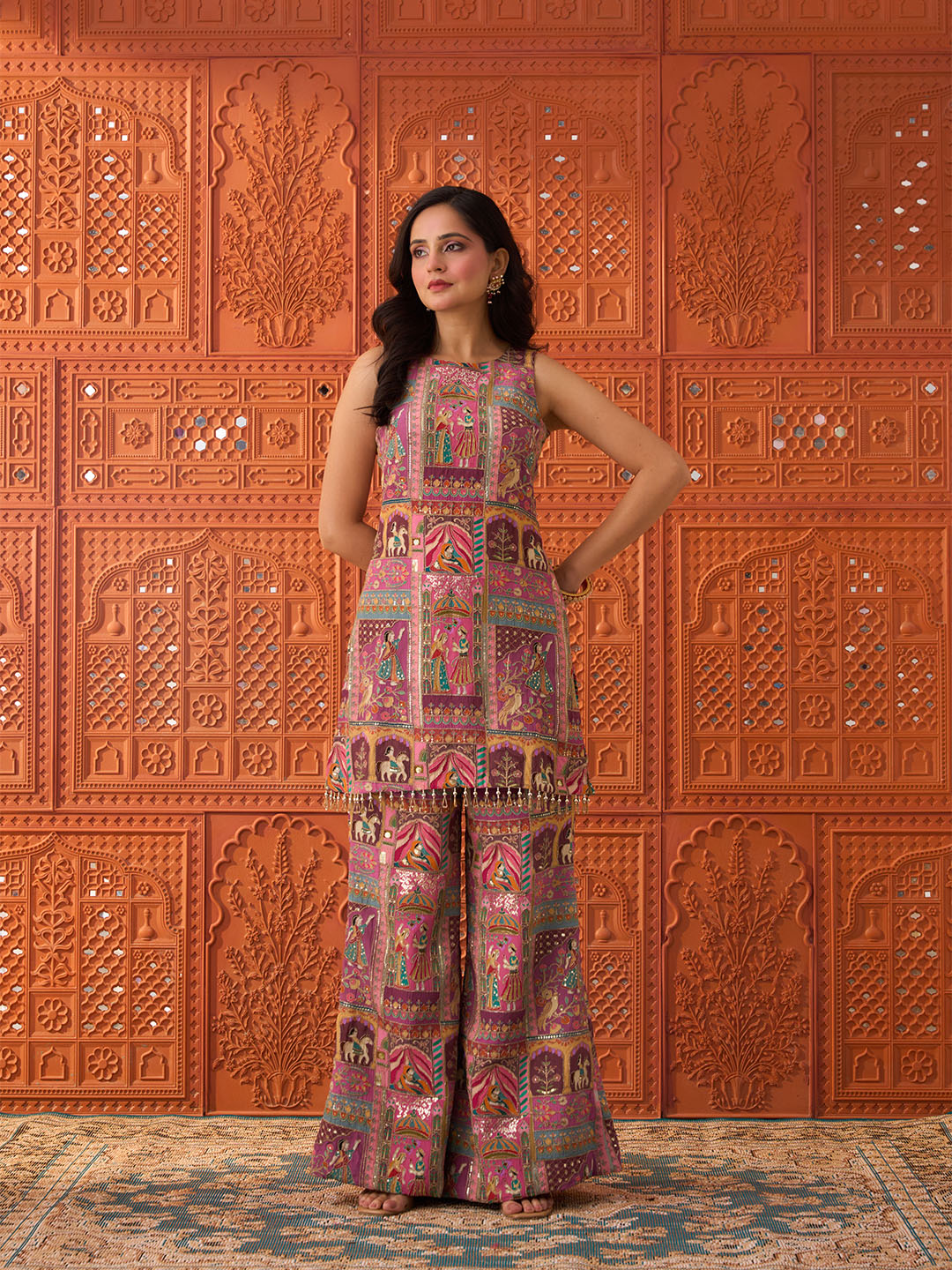 Nazaakat- Mauve, Embroidered Crepe Set