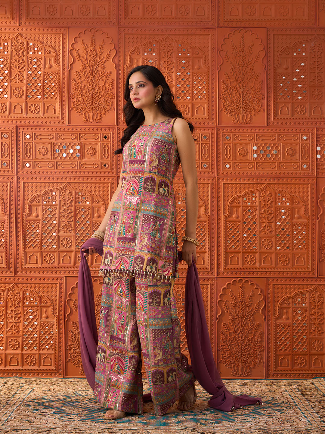 Nazaakat- Mauve, Embroidered Crepe Set