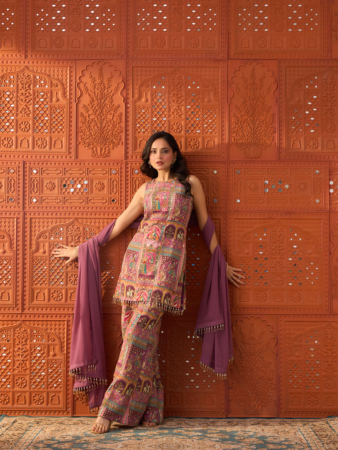 Nazaakat- Mauve, Embroidered Crepe Set
