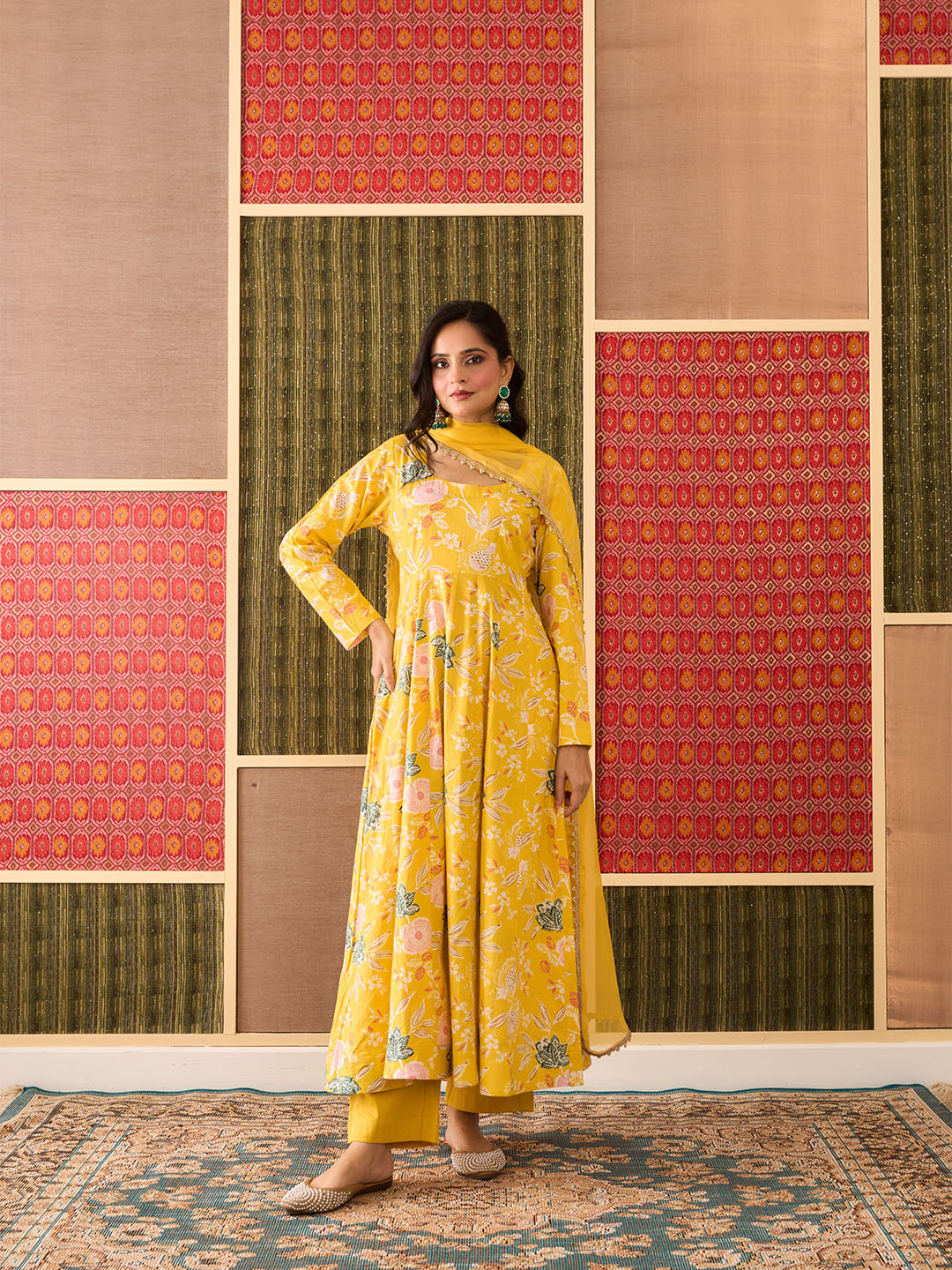 Prerna, Yellow, Cotton Festive Set