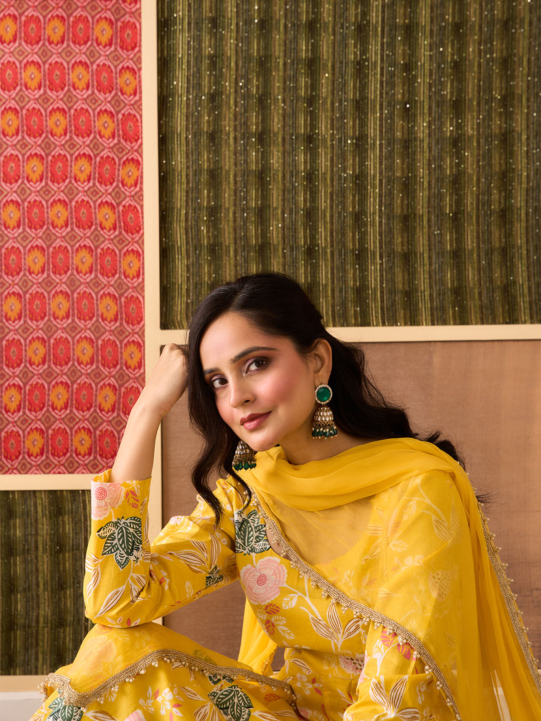 Prerna, Yellow, Cotton Festive Set