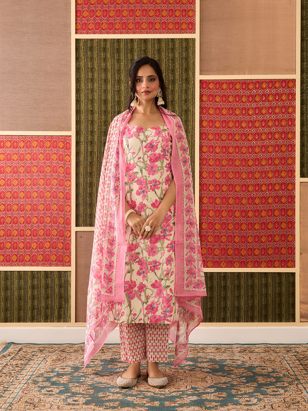 Gulnaar, Cream, Cotton Straight-Cut Set