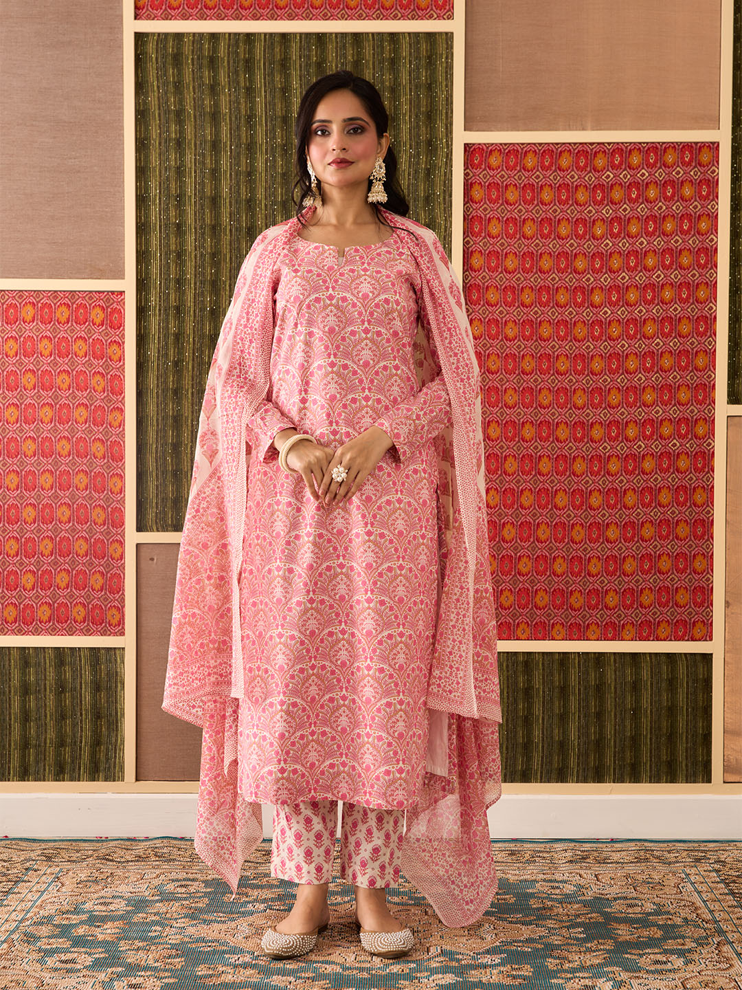 Chandani, Pink & White, Cotton Printed Set