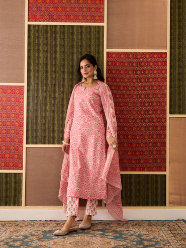 Chandani, Pink & White, Cotton Printed Set