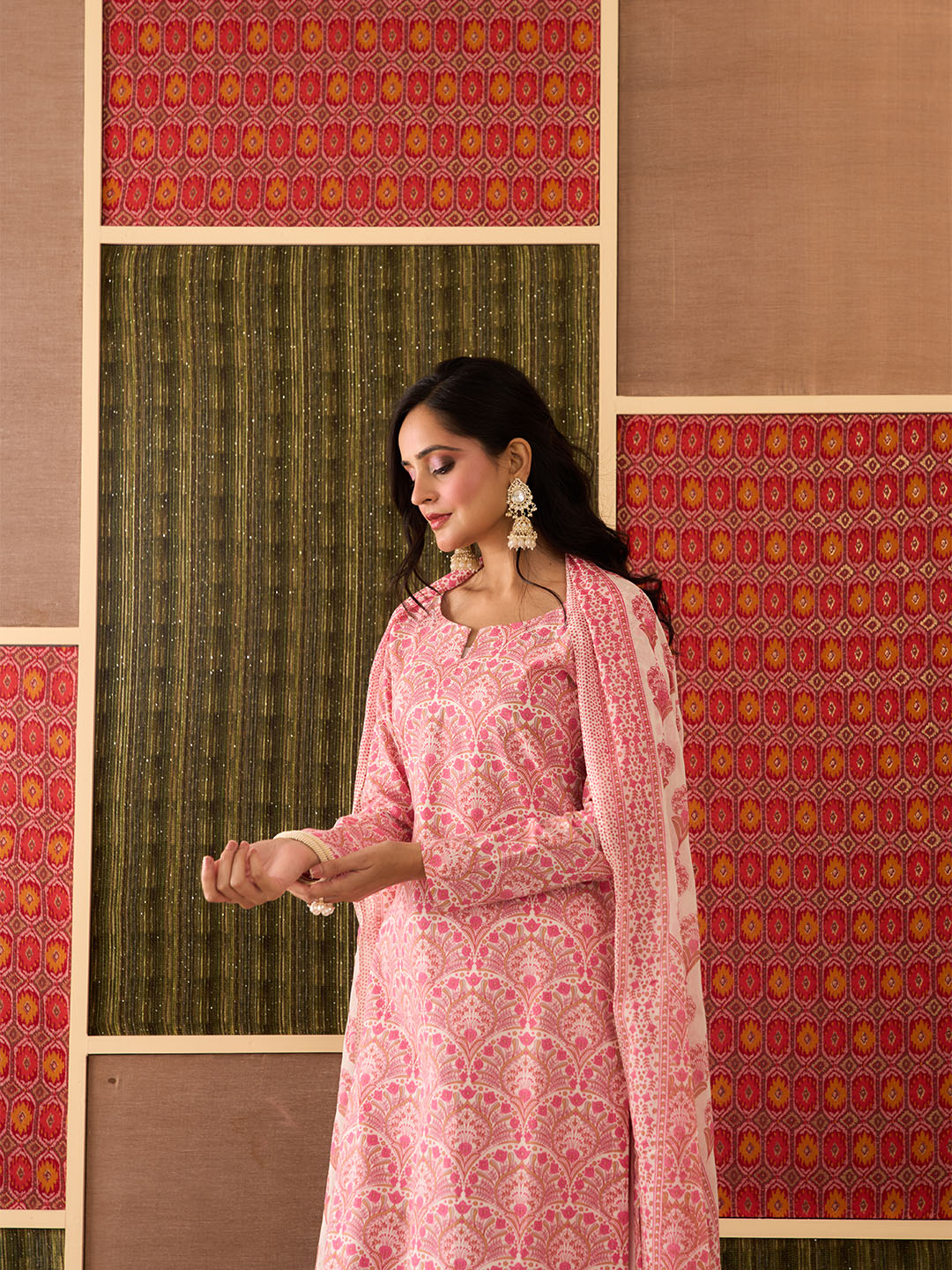 Chandani, Pink & White, Cotton Printed Set