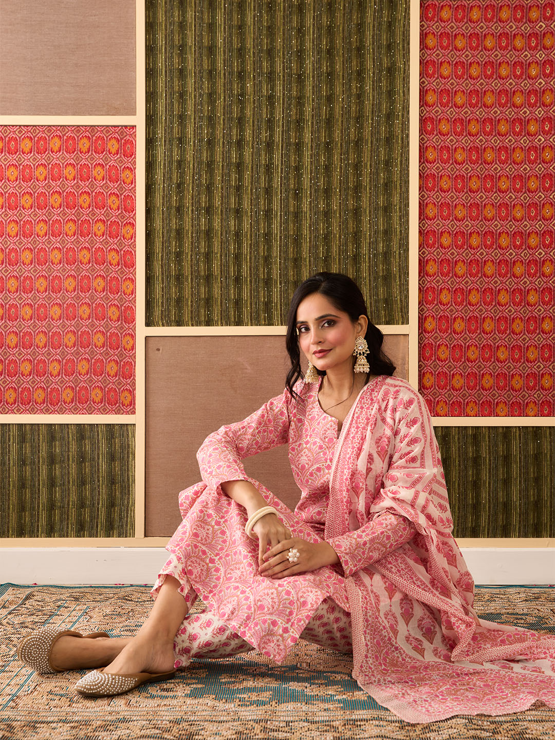 Chandani, Pink & White, Cotton Printed Set