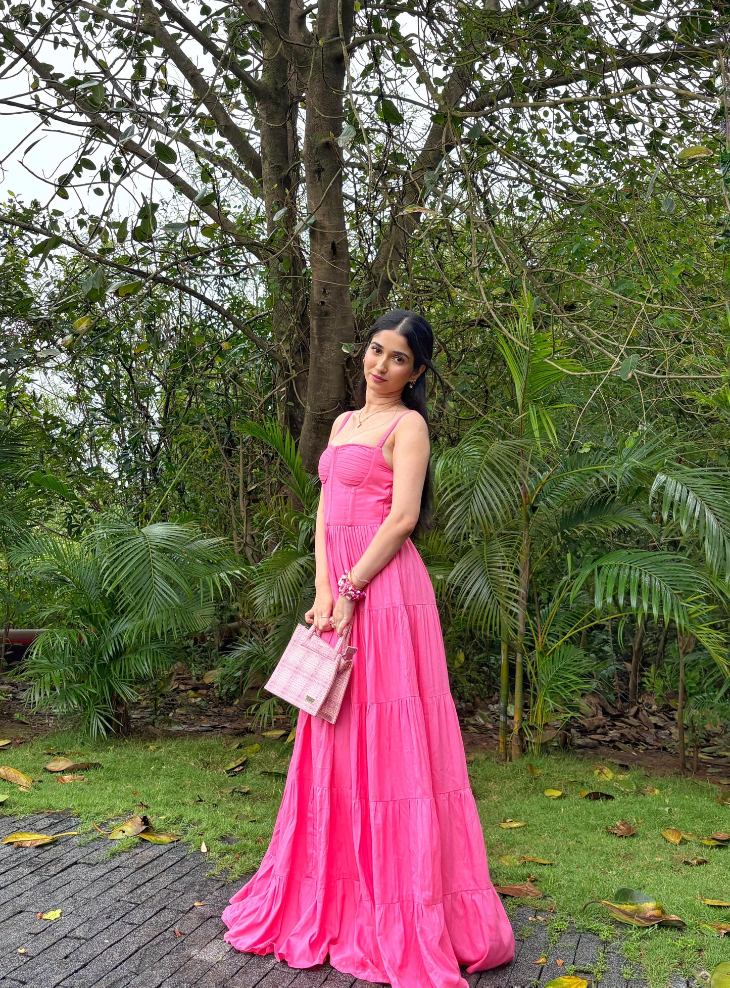 Estelle Pink Tiered Maxi Dress