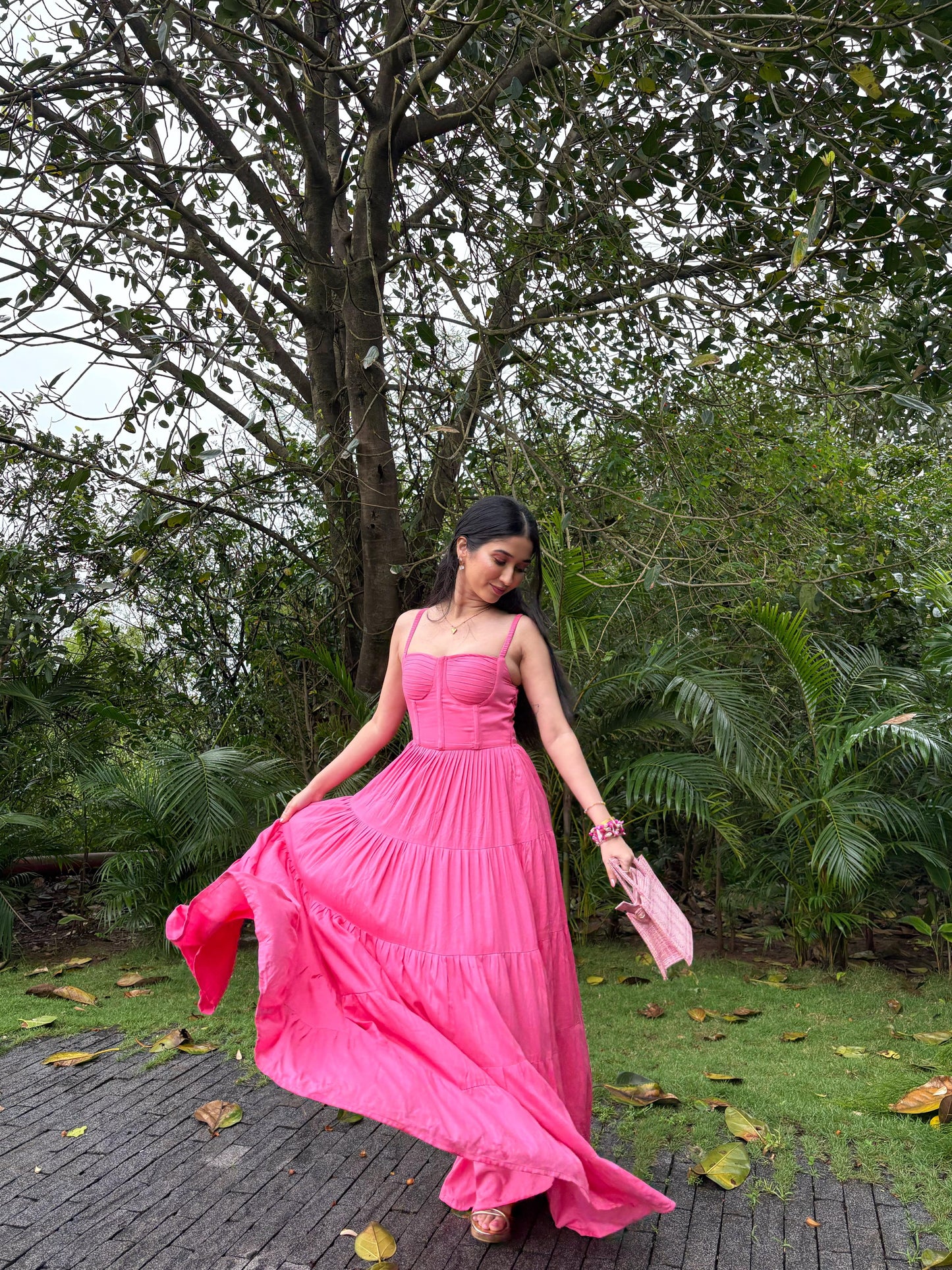 Estelle Pink Tiered Maxi Dress