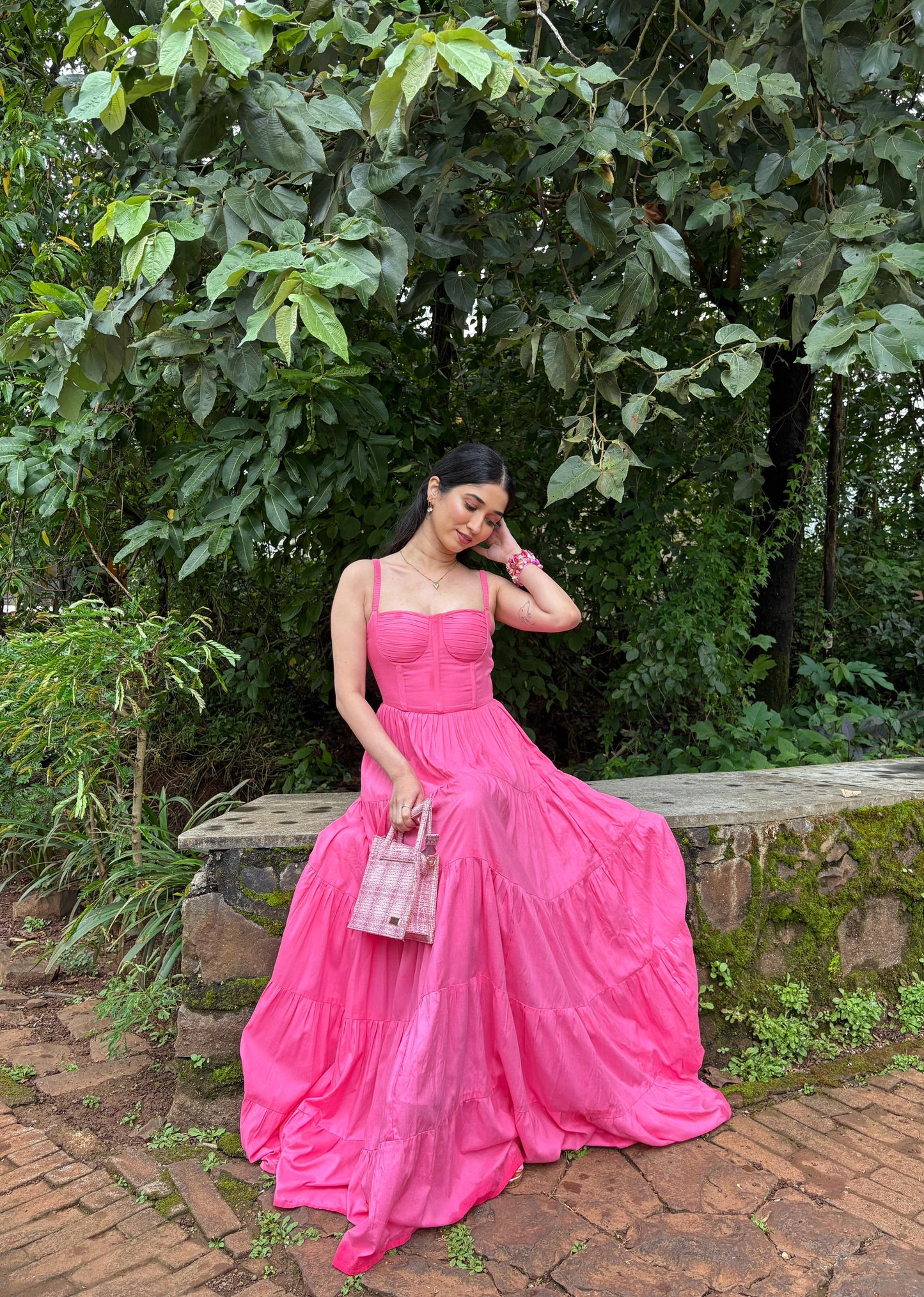 Estelle Pink Tiered Maxi Dress