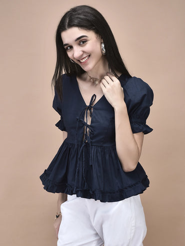 Ella Ruffle Tie-Front Peplum Top
