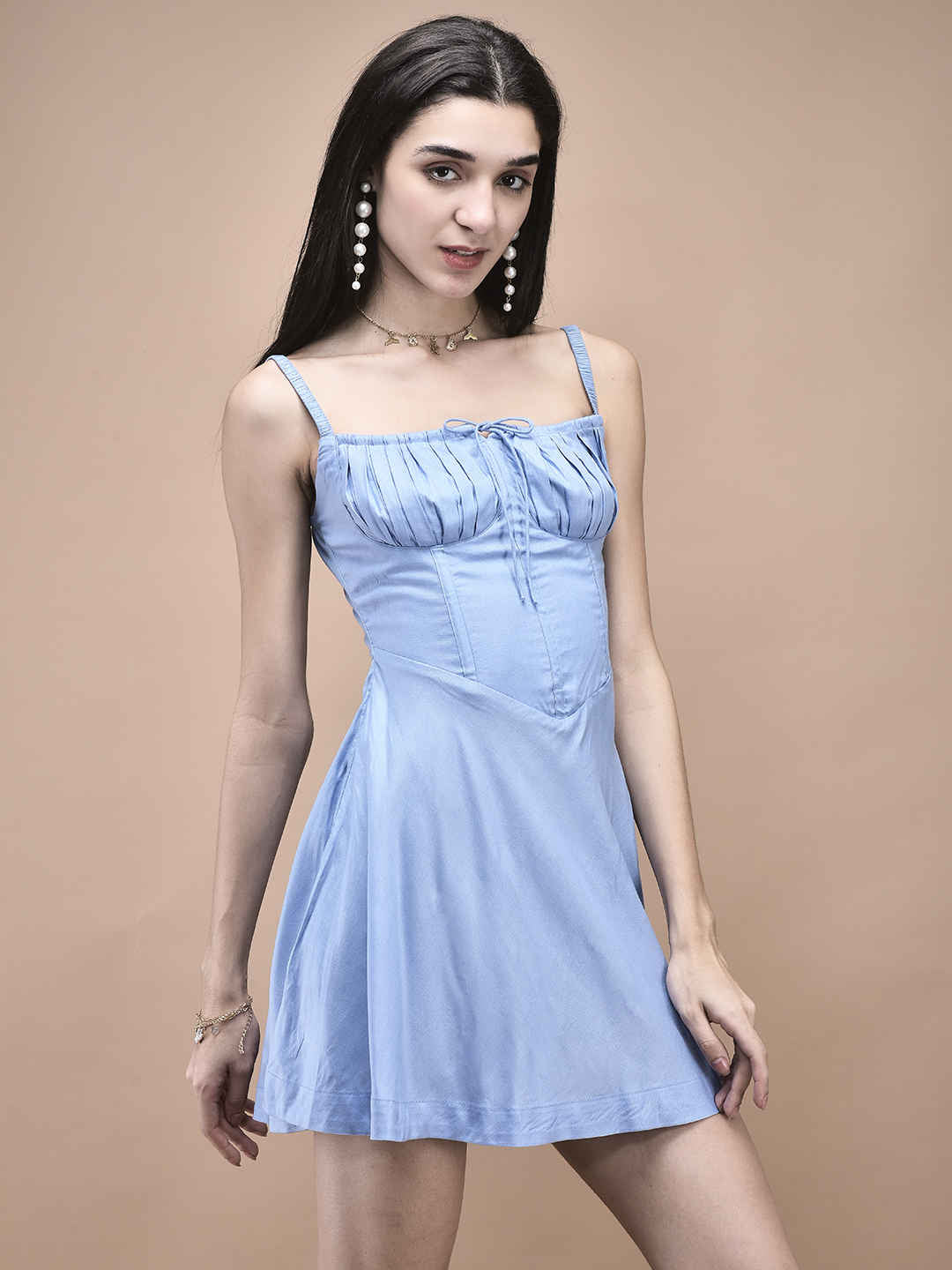 Sophia Powder Blue Ruched Bust Mini Dress