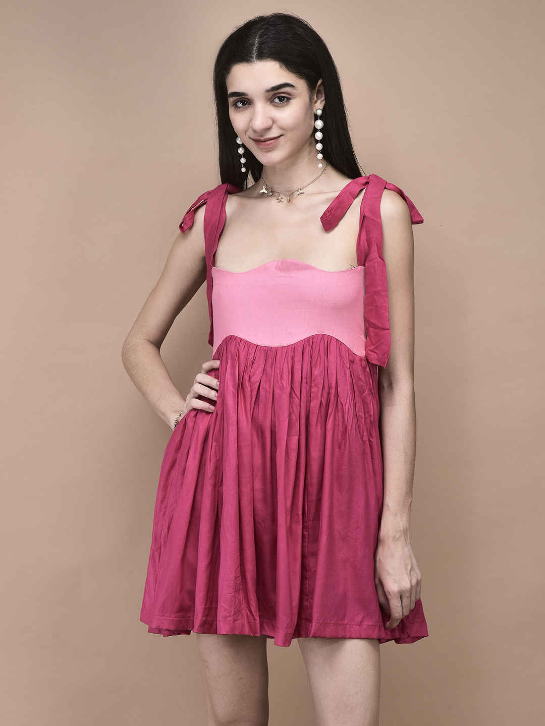 Isabella Two-Tone Pink Mini Dress