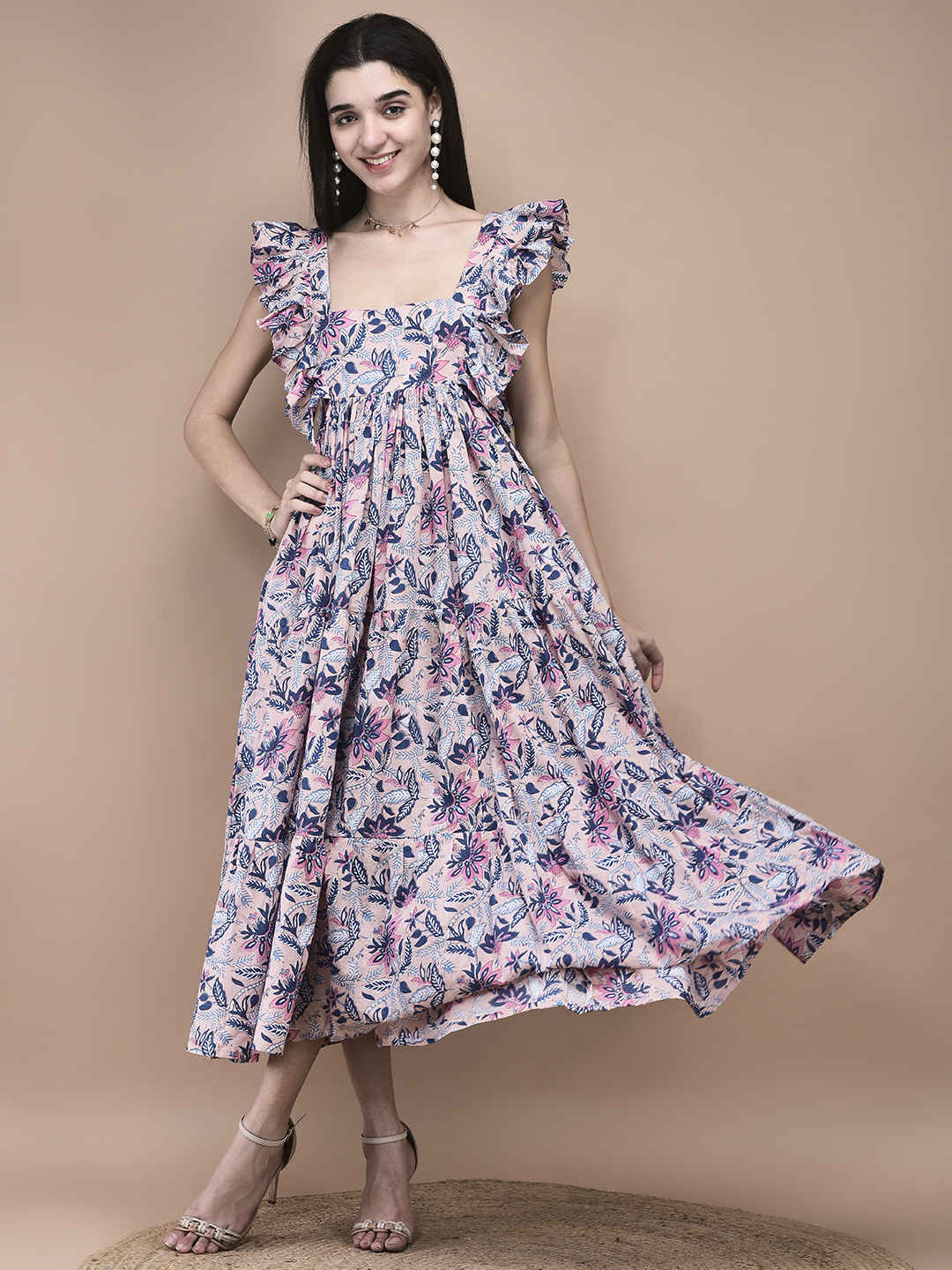 Bluebell Blush Pink  Ruffle Midi Dress