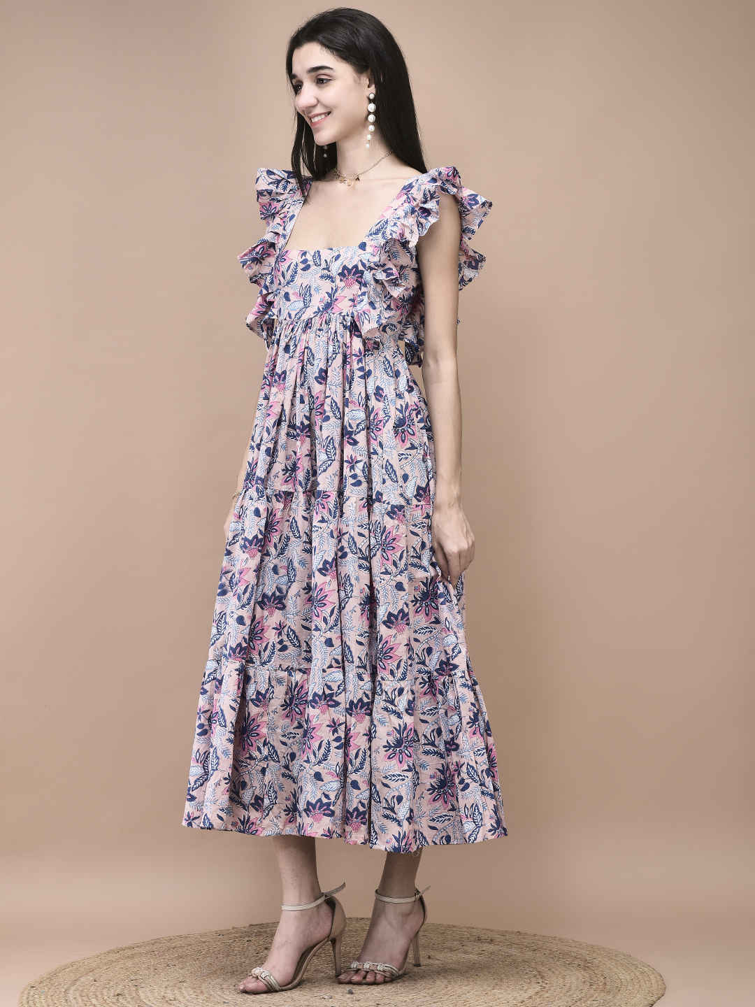 Bluebell Blush Pink  Ruffle Midi Dress
