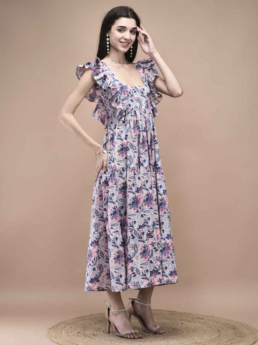 Bluebell Blush Pink  Ruffle Midi Dress