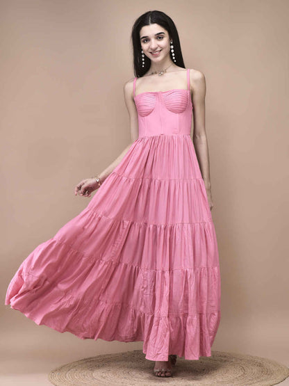 Estelle Pink Tiered Maxi Dress