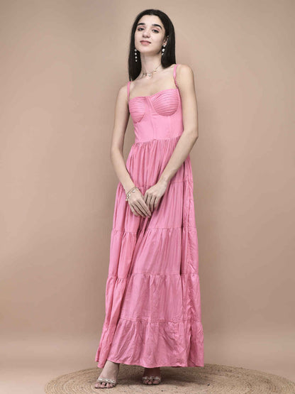 Estelle Pink Tiered Maxi Dress