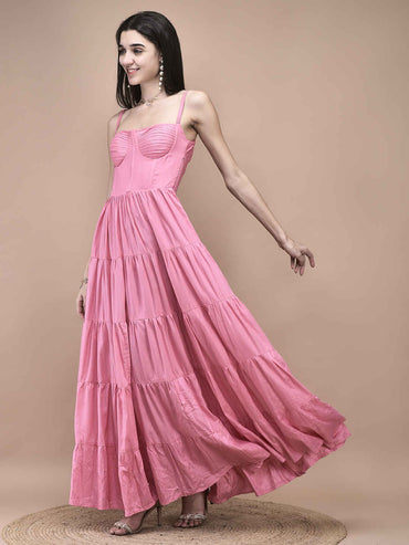 Estelle Pink Tiered Maxi Dress