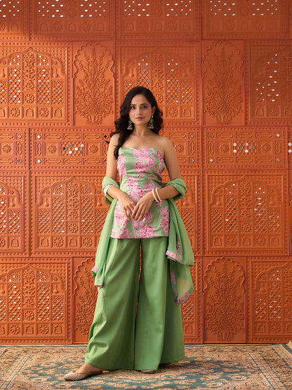 Suhani - Pink & Green, Satin Sharara Set