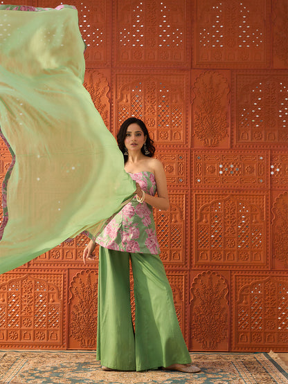 Suhani - Pink & Green, Satin Sharara Set