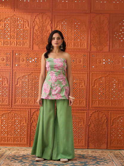 Suhani - Pink & Green, Satin Sharara Set