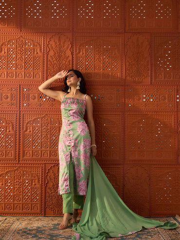 Meher- Green & Pink, Printed Kurta Set