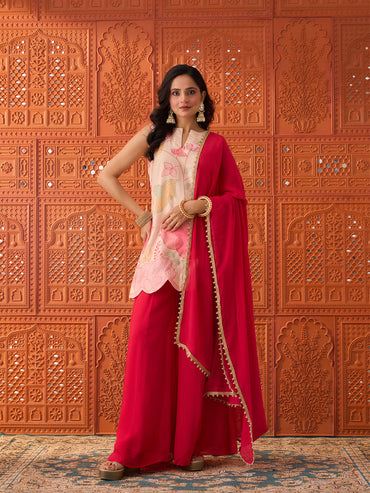 Roshni- Pink & Offwhite, Tissue Foil Gharara Set
