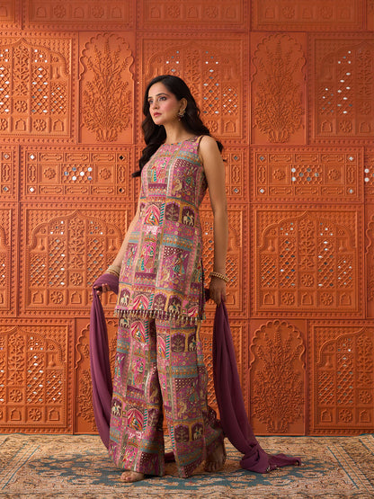 Nazaakat-  Mauve, Embroidered Crepe Set