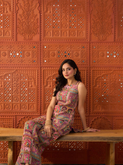Nazaakat-  Mauve, Embroidered Crepe Set