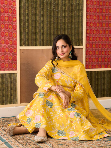 Prerna, Yellow, Cotton Festive Set
