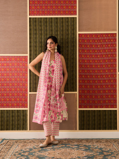 Gulnaar, Cream, Cotton Straight-Cut Set